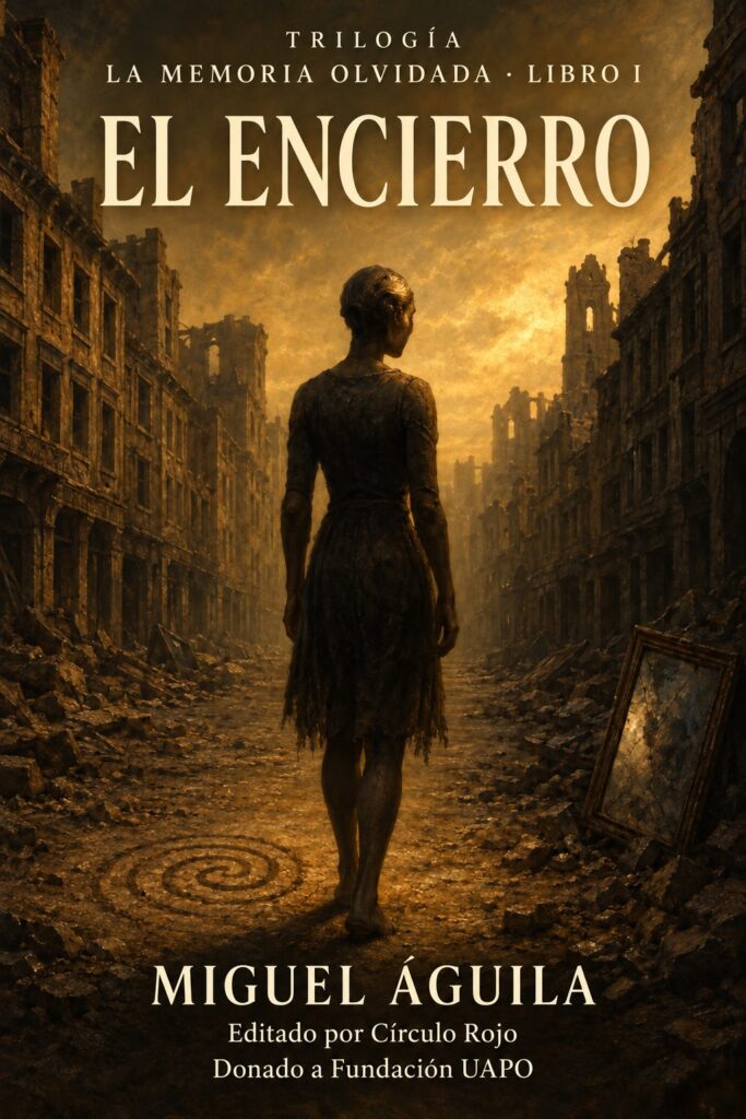 Portada de El Encierro, libro I de La Memoria Olvidada, de Miguel Águila. Editado por Círculo Rojo. EN BENEFICIO FUNDACION UAPO.